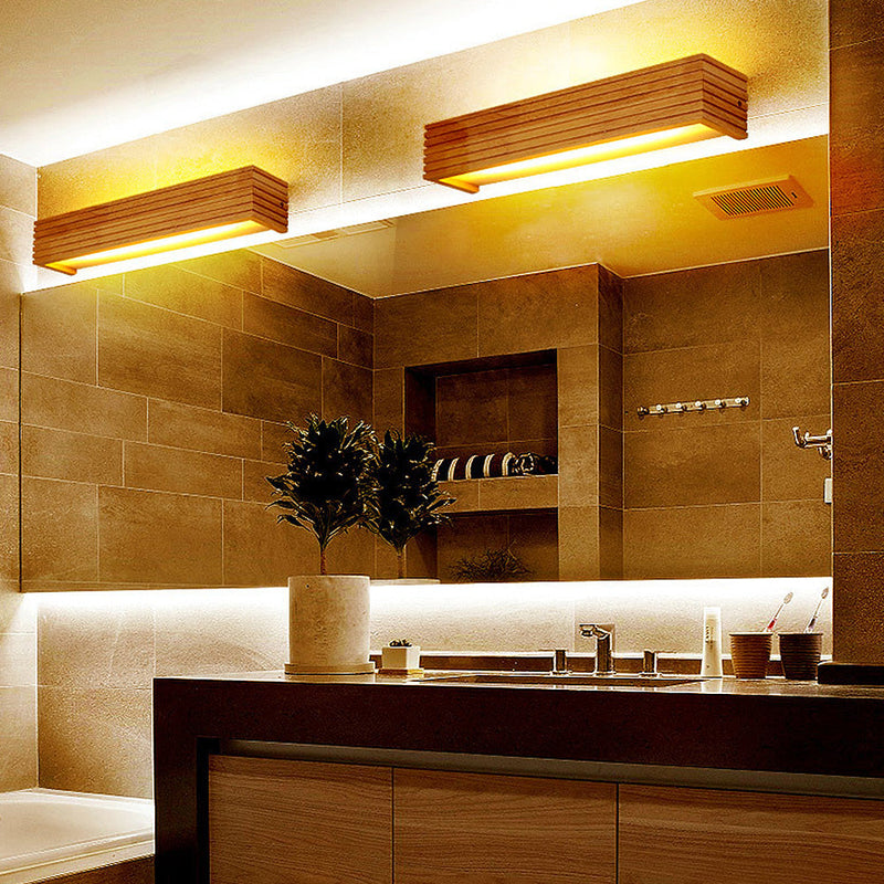 Natural Rectangular Wood LED Bathroom Wall Light