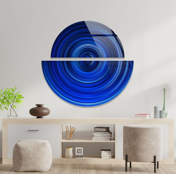 Blue Spiral Glass Wall Art - Modern Circular Wall Decor