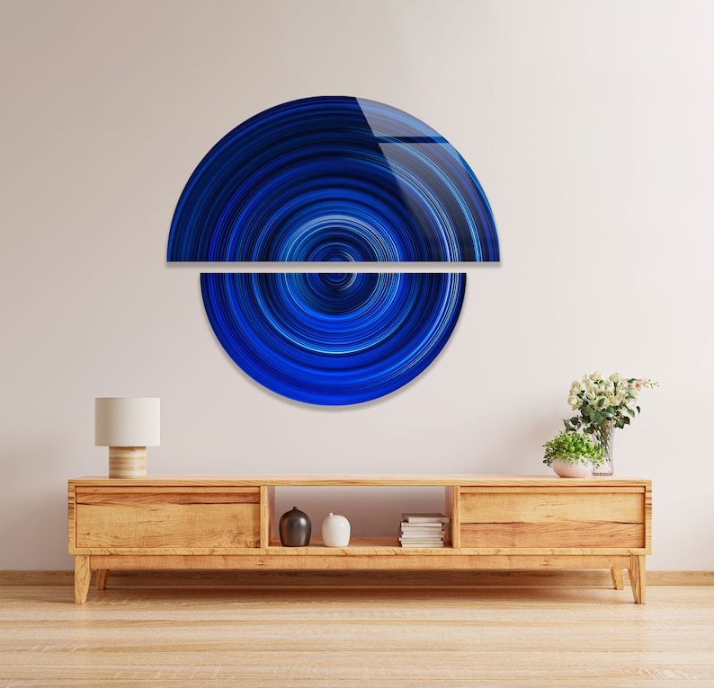 Blue Spiral Glass Wall Art - Modern Circular Wall Decor