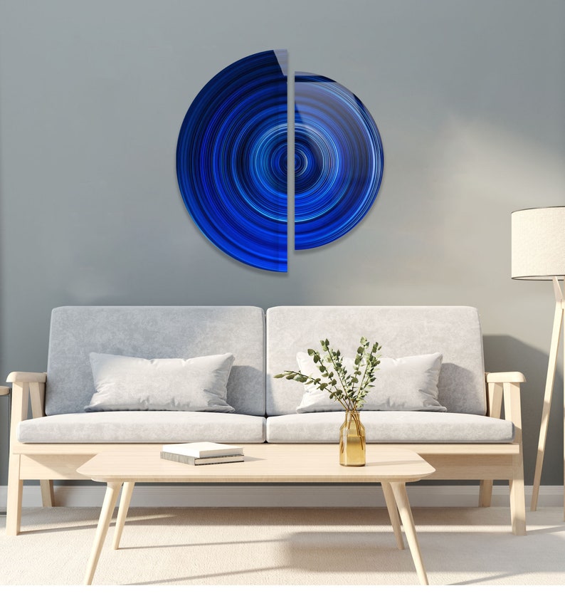 Blue Spiral Glass Wall Art - Modern Circular Wall Decor