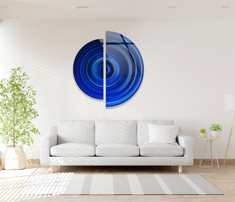 Blue Spiral Glass Wall Art - Modern Circular Wall Decor