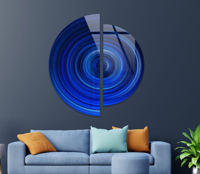 Blue Spiral Glass Wall Art - Modern Circular Wall Decor