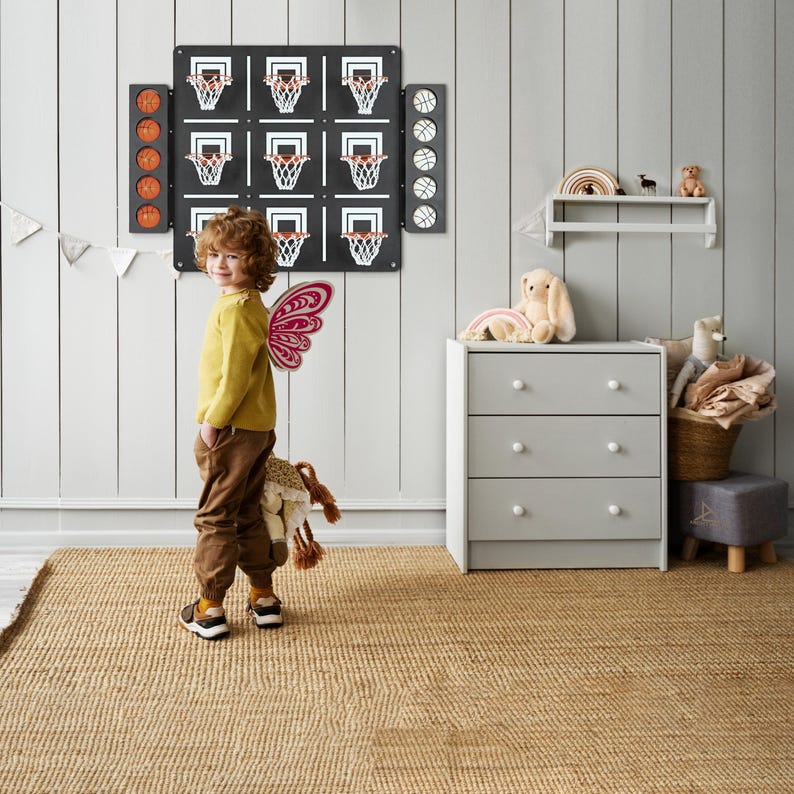 Basketball Hoop Wall Decor with Tic Tac Toe Game